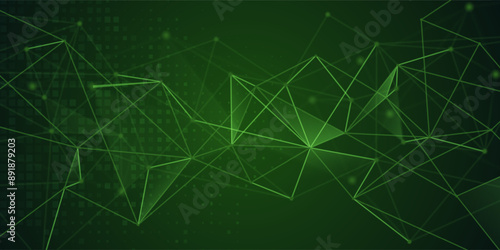 Abstract network communications banner with green  low poly design