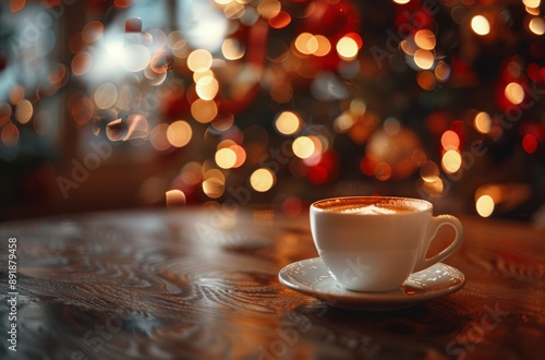 Warm Coffee By Christmas Tree
