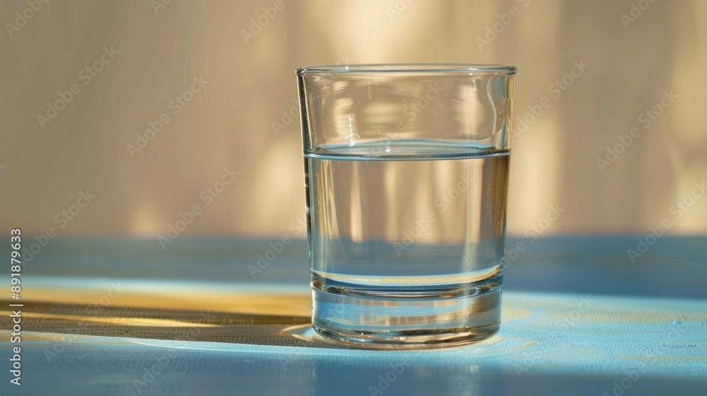 An empty water glass on a table with room for text An empty water glass on a table with room for text