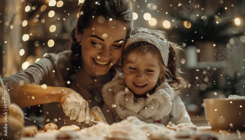 Mother And Daughter Decorating Cookies For Christmas