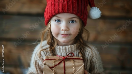Girl in Red Hat Holding a Present