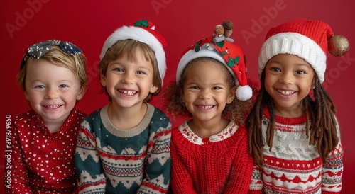 Smiling Children in Christmas Sweaters