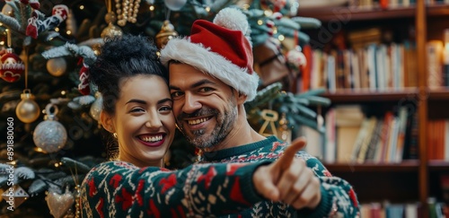 Couple Posing Near Christmas Tree