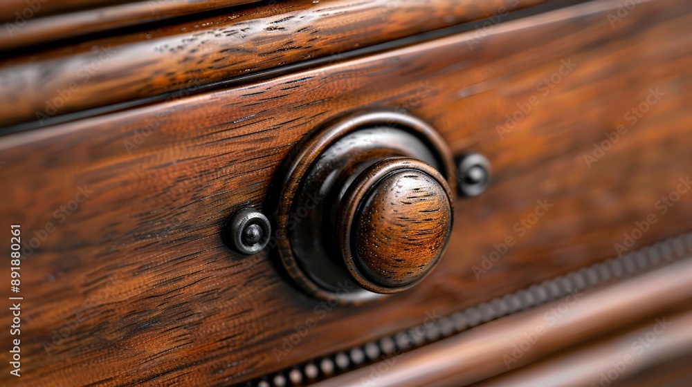 Close-up of an antique wooden drawer handle showcasing intricate details and rich textures of the wood grain. Close-up of an antique wooden drawer handle showcasing intricate details and rich textures of the wood grain.