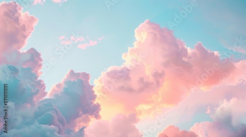 Fototapeta Naklejka Na Ścianę i Meble -  Soft pink clouds in colorful pastel sky