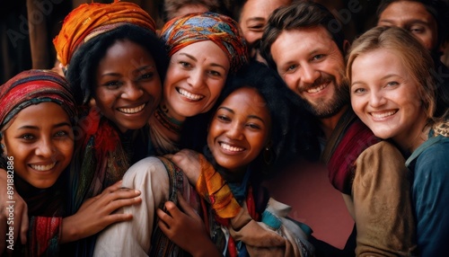 A Group of Women Embracing Each Other in Colorful Traditional Attire