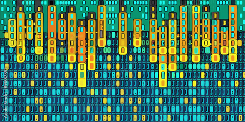 Abstract binary code pattern with blue and yellow hues