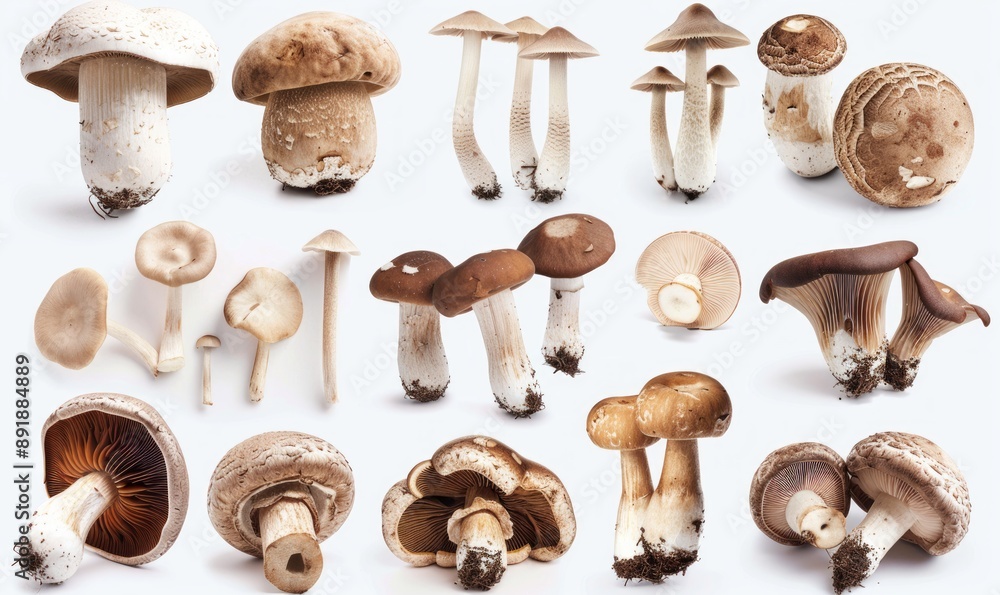 Variety of mushrooms: shiitake, mushrooms and portobello Variety of mushrooms: shiitake, mushrooms and portobello