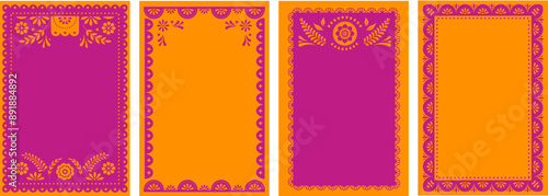 Mexican Frames collection. Wedding, Cinco de Mayo, Fiesta, Dia De Los Muertas, Day of the dead, Mexican holiday. Vertical banner, cards design
