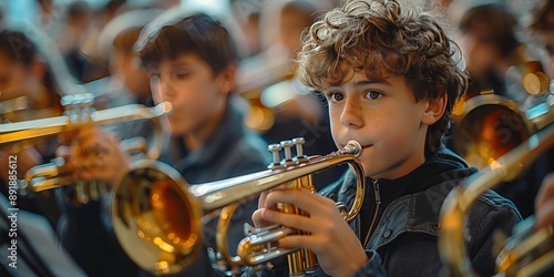 Young students practicing music instruments in a band class, showcasing the value of music education