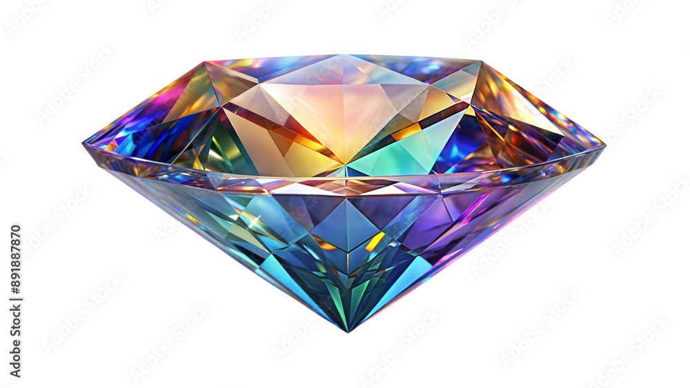 Faceted Multicolor Diamond on Transparent Background Faceted Multicolor Diamond on Transparent Background