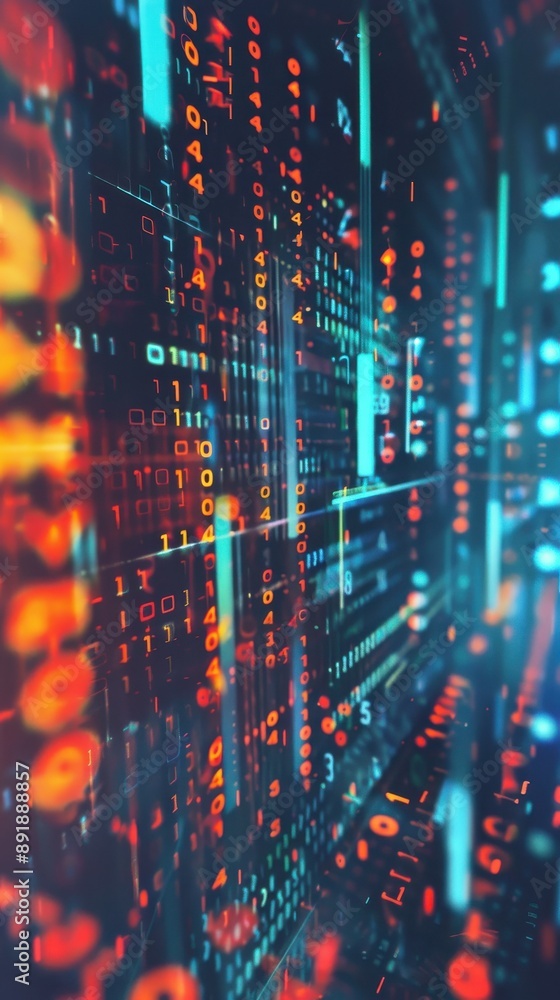 Obraz premium A colorful image of binary code with a blue background