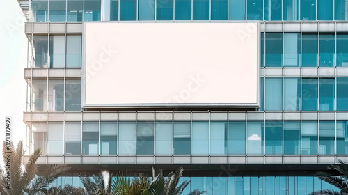 Large Billboard Advertisement and Marketing Mockup on Modern Building During Daylight, Urban Advertising, Promotional Display, Cityscape Marketing, Outdoor Billboard, High Visibility Ad, Commercial
