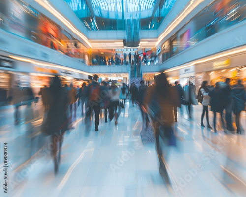 A blurred photo of people walking in a shopping mall, timelapse, motion blurred, high speed