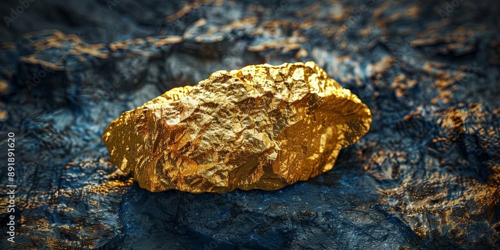 Obraz premium Close-Up of a Large Textured Gold Nugget on Dark Background