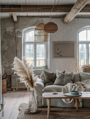 Scandinavia style interior, scandi living room, inteior design photo