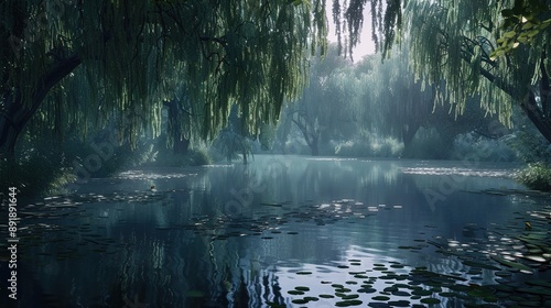 A pleasant view of waterfall in the park in evening