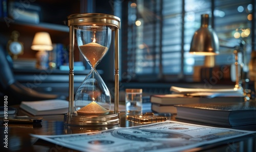 Fleeting moments: hourglass, the rapidity of the passage of time, emphasizing that time is money, and underscoring the intrinsic value of every second in our lives and endeavors.