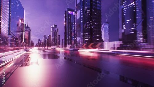 Futuristic City with Sci-Fi Skyscrapers and Endless Road Cinematic Backdrop Loop