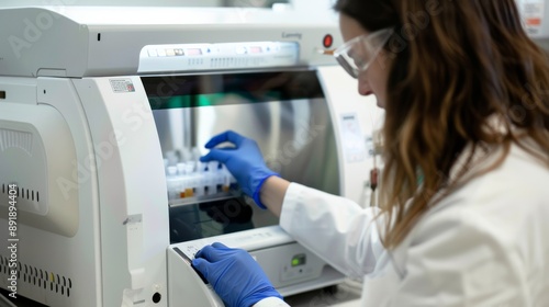 Wallpaper Mural Researcher Opening PCR Cycler.  Torontodigital.ca