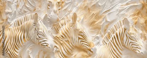 Elegant Pastel Zebra Art: White and Gold Harmony