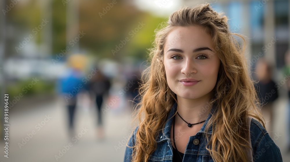 A woman with long curly hair smiles at the camera A woman with long curly hair smiles at the camera