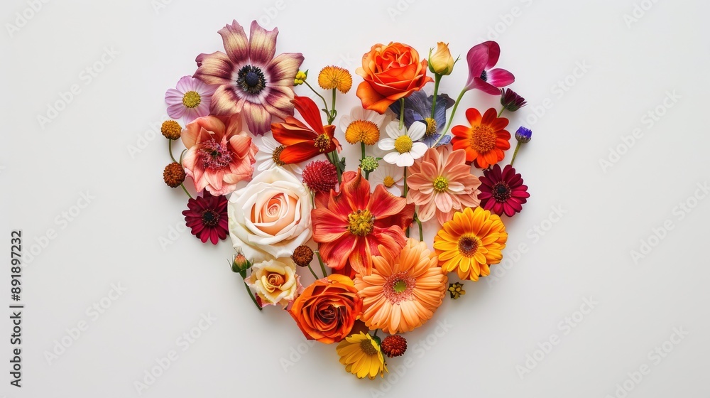 Top view of diverse flower heart on white background Top view of diverse flower heart on white background