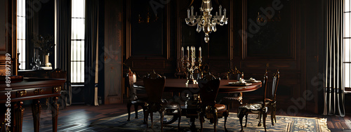 Gothic Victorian Dining Room with Candelabras Mockup  photo