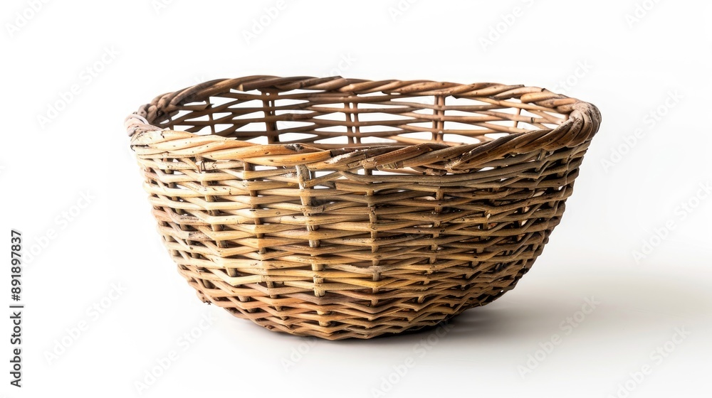 Beautiful Handcrafted Small Wicker Basket on White Background Beautiful Handcrafted Small Wicker Basket on White Background