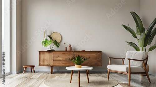 Mid-Century Modern Living Room with Teak Furniture Mockup 