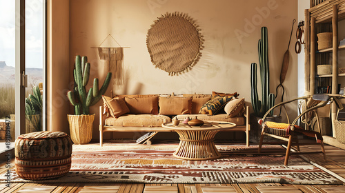 Southwestern Living Room with Woven Rugs Mockup 
