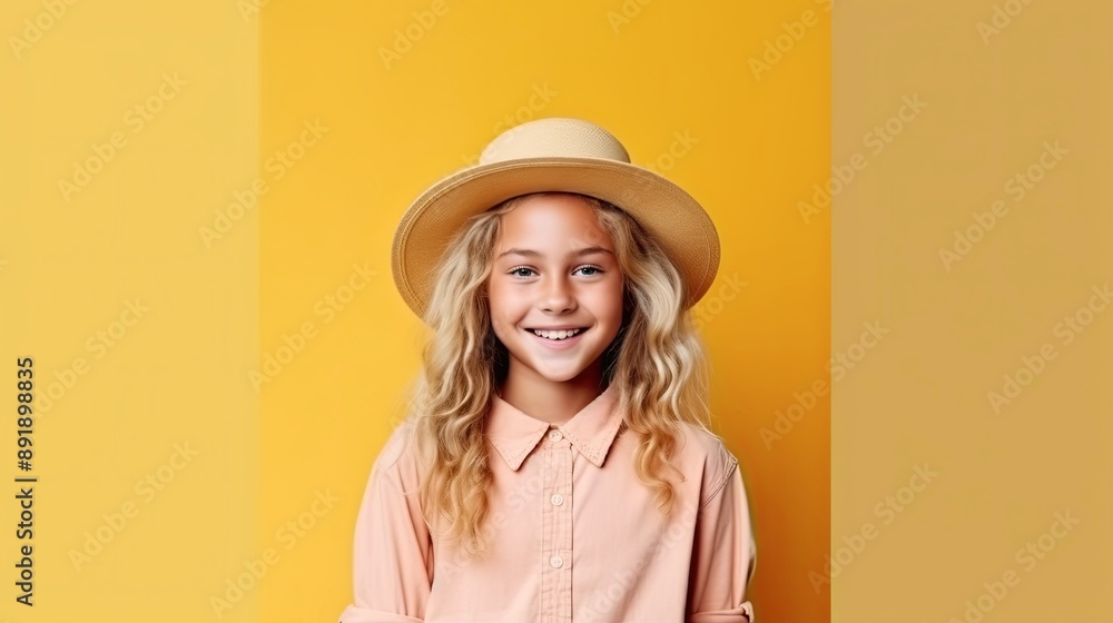 cheerful young young girl in clothes, simple background color for copy text space, wide screen for ads and banners cheerful young young girl in clothes, simple background color for copy text space, wide screen for ads and banners