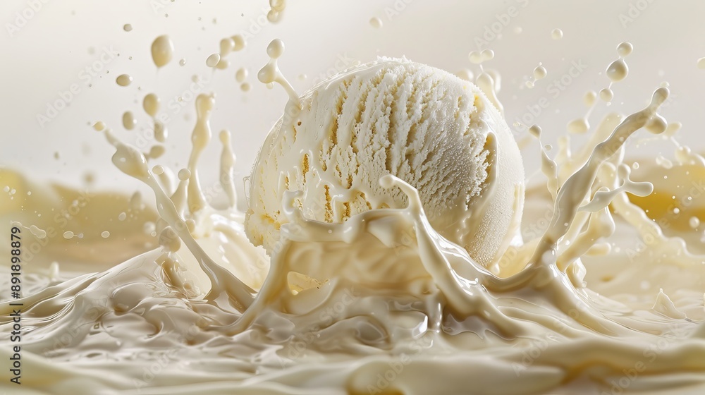 vanilla splash with ball of vanila ice cream inside isolated, make more background vanilla splash with ball of vanila ice cream inside isolated, make more background