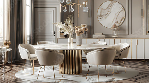 Parisian Chic Dining Room with Marble Table Mockup 