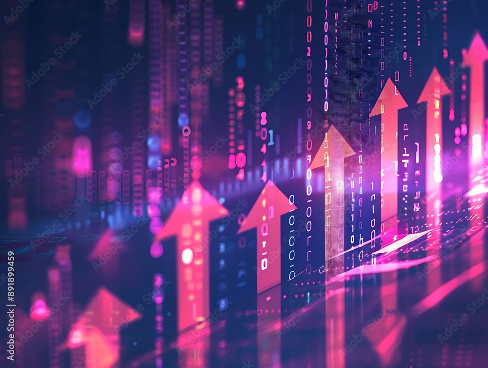 Upward arrows on digital background, financial data, business growth concept, abstract technology illustration, Upward arrows on digital background, financial data, business growth concept, abstract technology illustration,