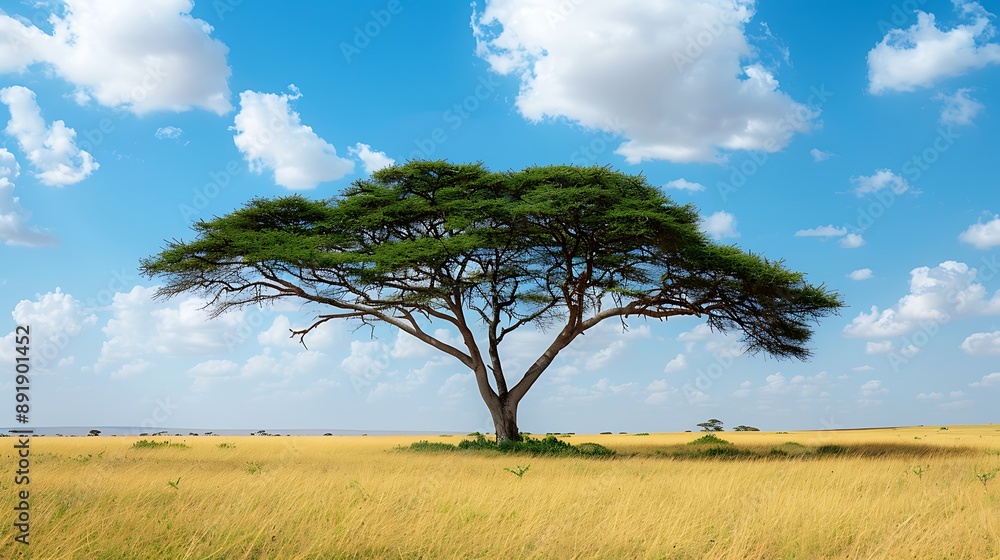 A large solitary acacia in the middle of the savanna A large solitary acacia in the middle of the savanna
