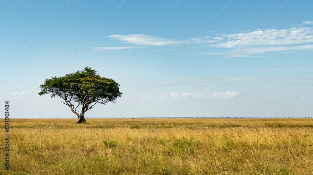 A large solitary acacia in the middle of the savanna A large solitary acacia in the middle of the savanna
