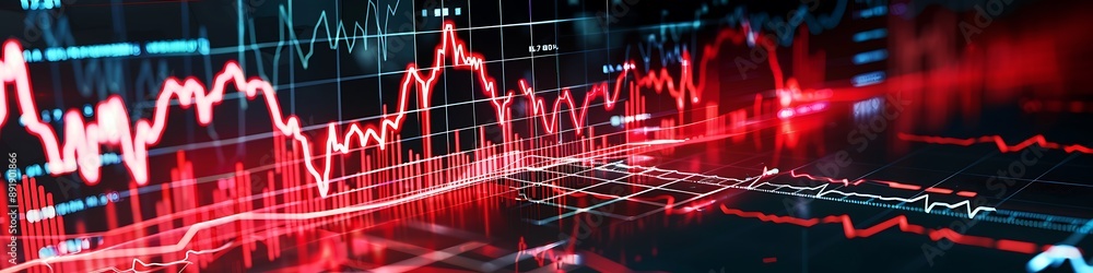 Dramatic stock market data with a pulsing red chart and a holographic ECG heartbeat Dramatic stock market data with a pulsing red chart and a holographic ECG heartbeat