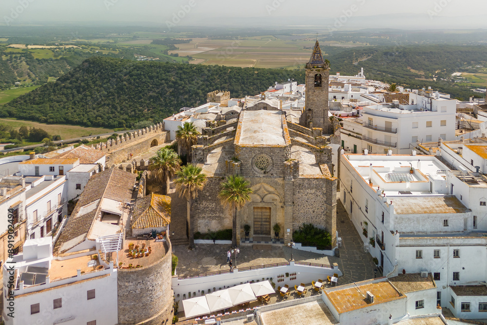 Aerial view of the picturesque Vejer de la Frontera town in Andalusia, Spain.