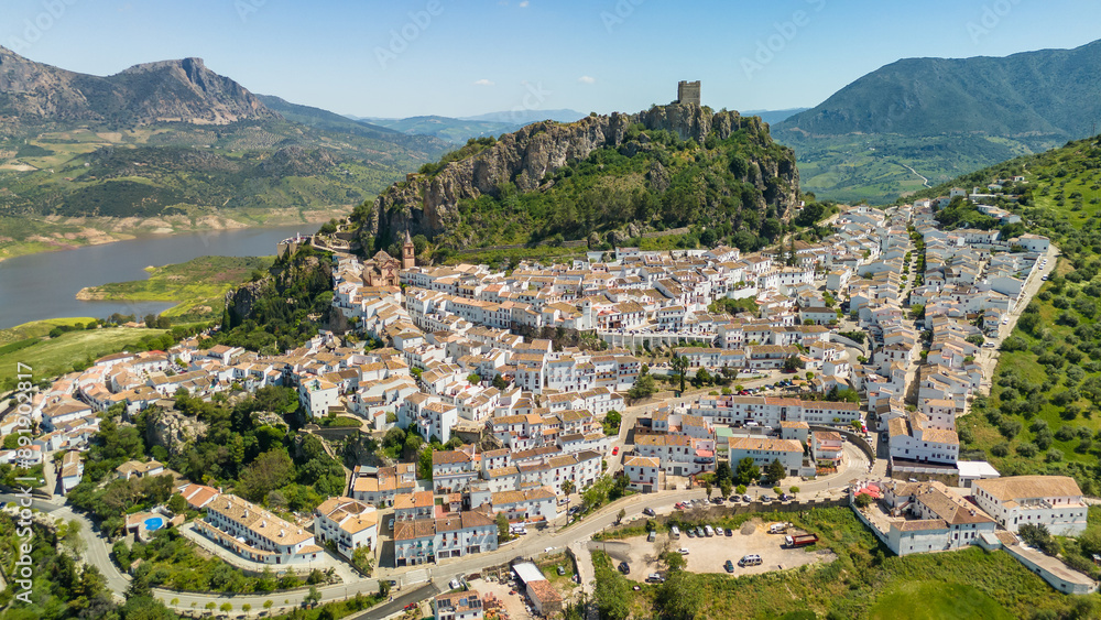 Aerial view of Zahara de la Sierra, Andalucia, Spain