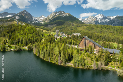 Fototapeta Naklejka Na Ścianę i Meble -  Mountain lake Strbske pleso in National Park of High Tatras, Slovakia