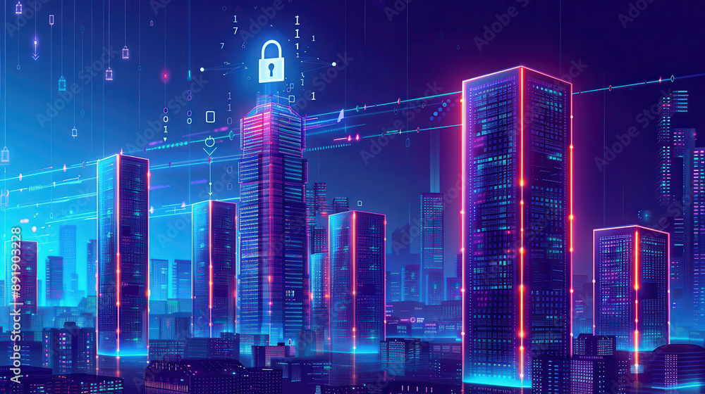 Cybersecurity Concept with Digital Cityscape Cybersecurity Concept with Digital Cityscape