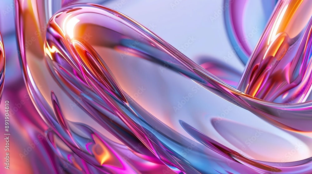 Iridescent Colorful Abstract 3D Render Digital Art of Glass with Fluid and Smooth Curved Shapes and Neon Light Effects, Glossy Soft Light Reflections, Background Iridescent Colorful Abstract 3D Render Digital Art of Glass with Fluid and Smooth Curved Shapes and Neon Light Effects, Glossy Soft Light Reflections, Background