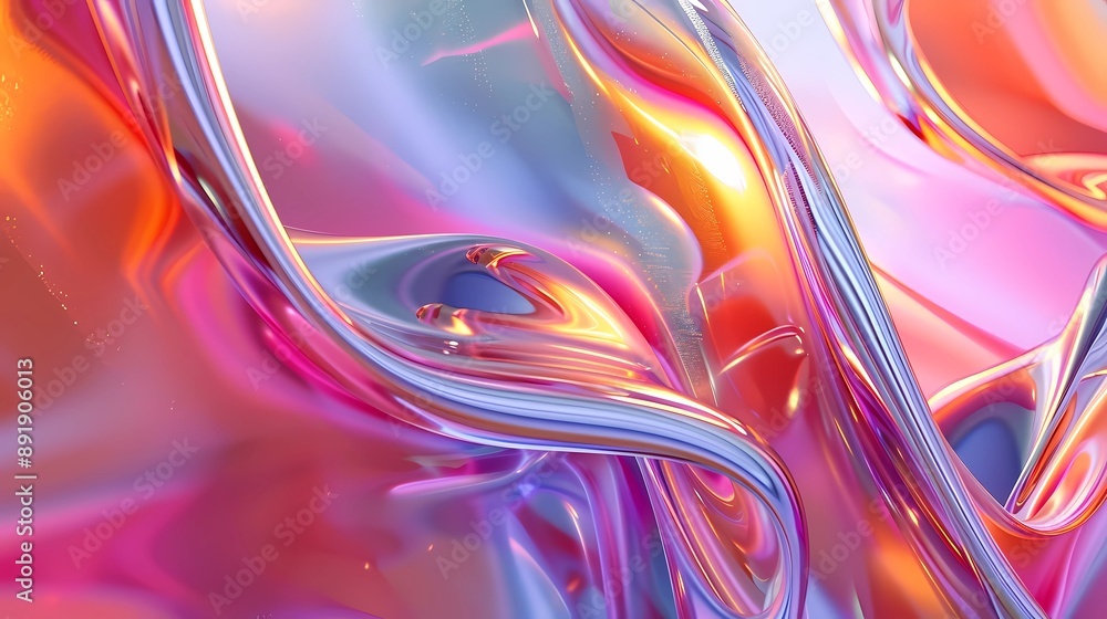 Iridescent Colorful Abstract 3D Render Digital Art of Glass with Fluid ...