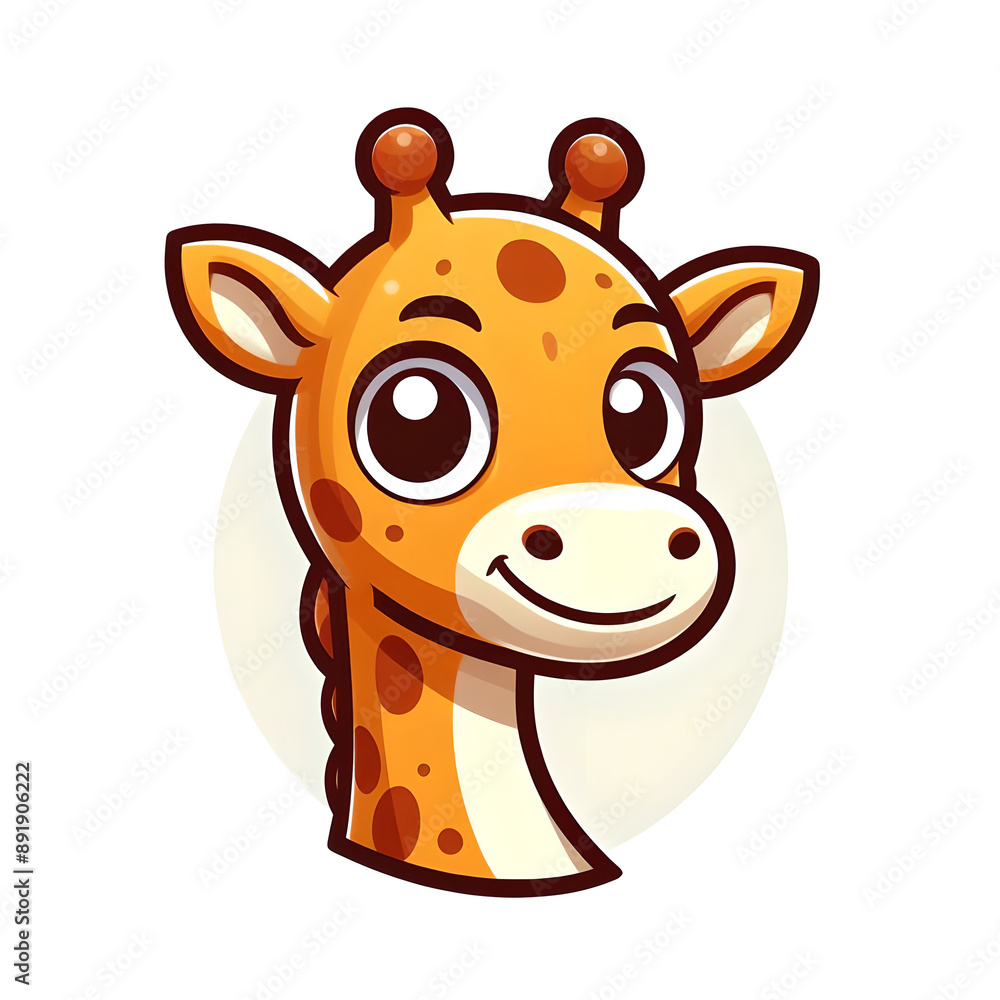 Fototapeta premium Cartoon Giraffe with friendly smile, flat colors