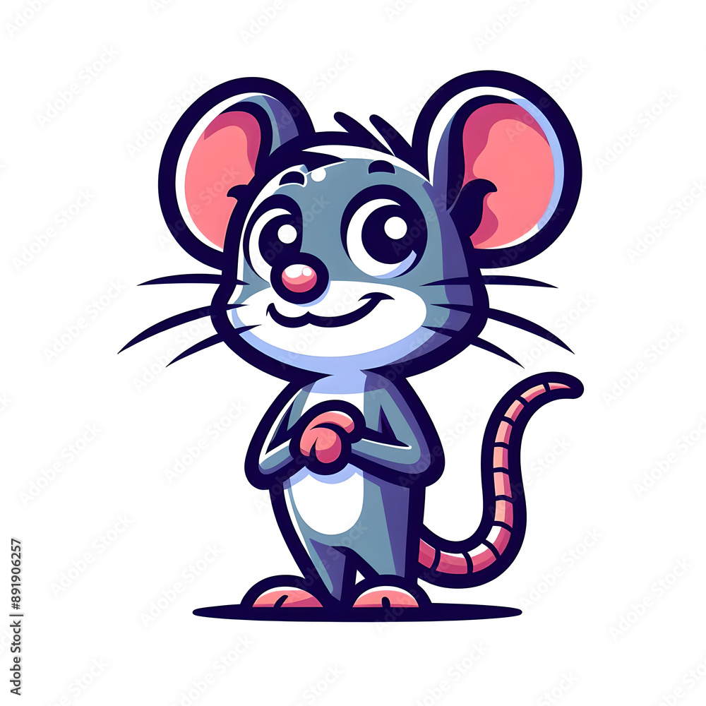 Obraz premium Cartoon Mouse with a friendly smile, flat colors