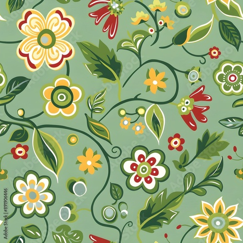 Wallpaper Mural Seamless green floral pattern Torontodigital.ca