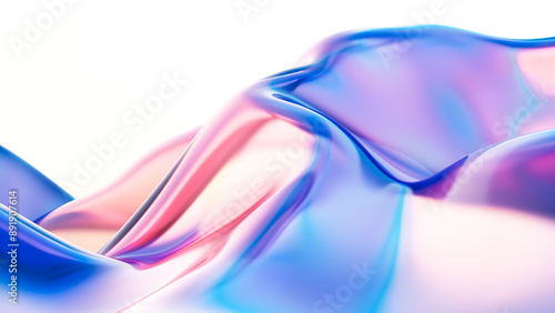Fototapeta Naklejka Na Ścianę i Meble -  Abstract glass 3d render holographic colorful curved wave in motion on bright background. Gradient design element for banners, backgrounds, wallpapers, posters and covers.