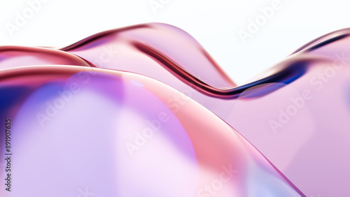 Fototapeta Naklejka Na Ścianę i Meble -  Abstract glass 3d render holographic colorful curved wave in motion on bright background. Gradient design element for banners, backgrounds, wallpapers, posters and covers.