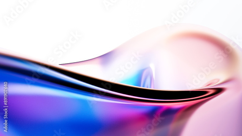 Fototapeta Naklejka Na Ścianę i Meble -  Abstract glass 3d render holographic colorful curved wave in motion on bright background. Gradient design element for banners, backgrounds, wallpapers, posters and covers.